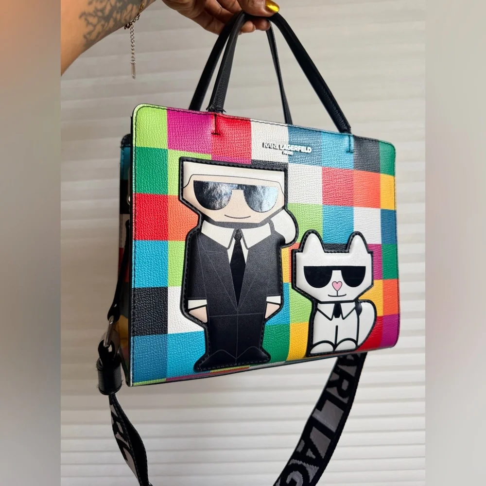Karl Lagerfeld Colorblock Tote Bag with Logo Strap
